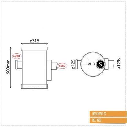 Afbeeldingen van PE sifonput Ø315 1xØ125 1xØ125S